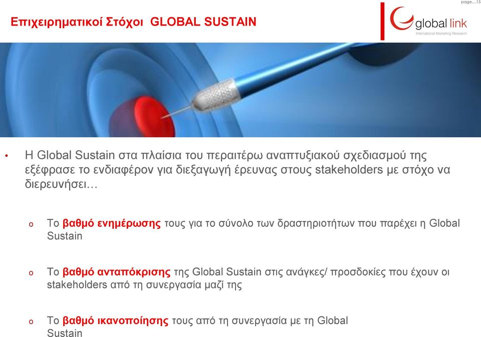 το σύνολο των δραστηριοτήτων που παρέχει η Global Sustain o Το βαθμό ανταπόκρισης της Global Sustain στις ανάγκες/