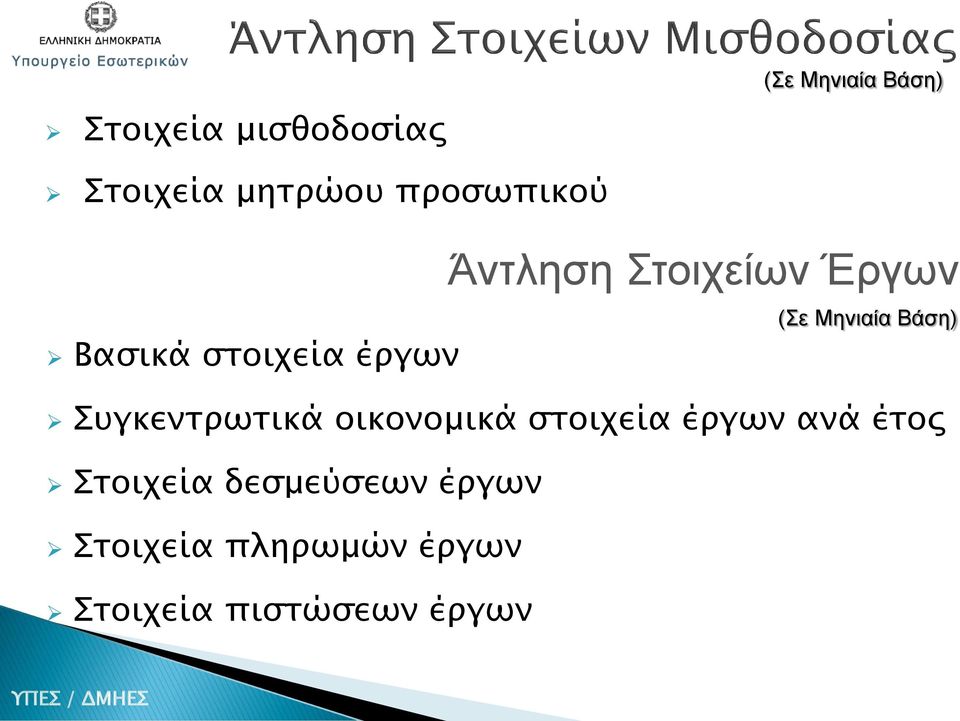 Συγκεντρωτικά οικονομικά στοιχεία έργων ανά έτος Στοιχεία