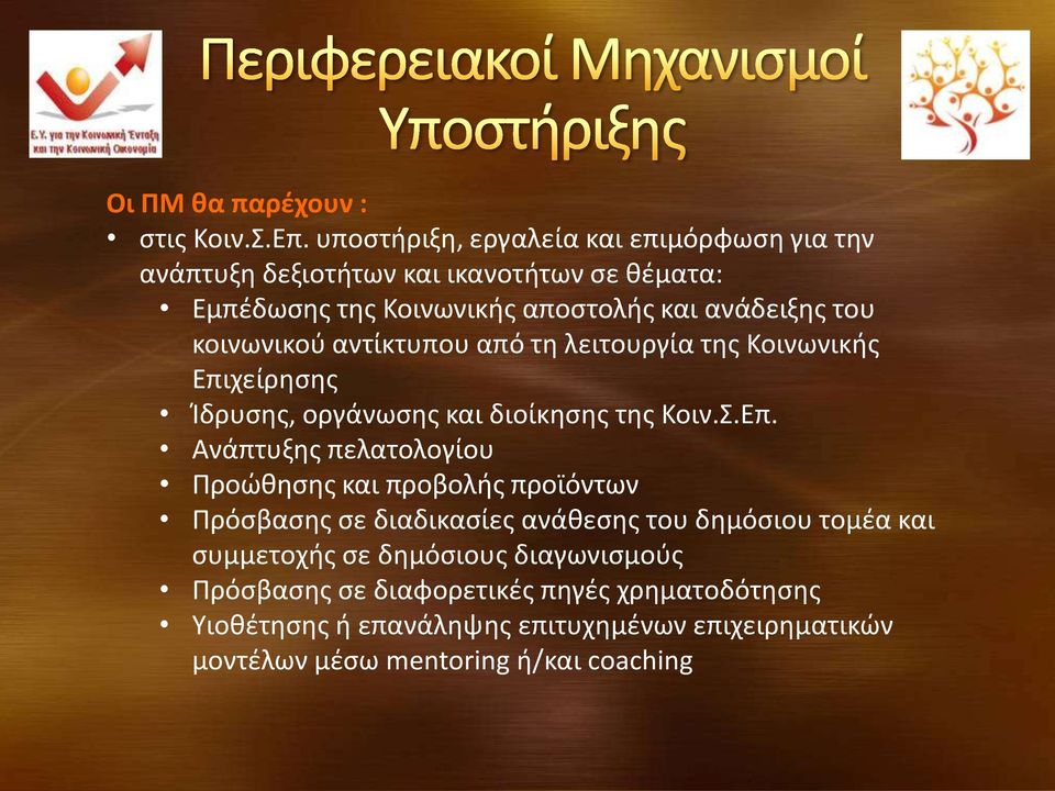 κοινωνικού αντίκτυπου από τη λειτουργία της Κοινωνικής Επιχείρησης Ίδρυσης, οργάνωσης και διοίκησης της Κοιν.Σ.Eπ.