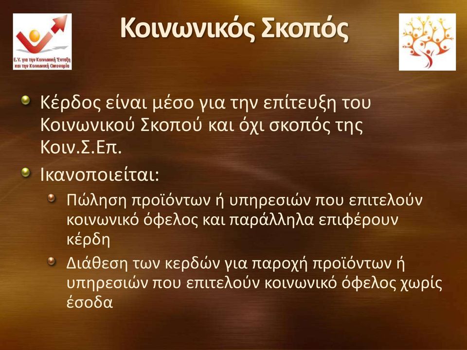 Ικανοποιείται: Πώληση προϊόντων ή υπηρεσιών που επιτελούν κοινωνικό όφελος