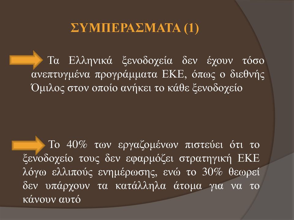 εργαζομένων πιστεύει ότι το ξενοδοχείο τους δεν εφαρμόζει στρατηγική ΕΚΕ λόγω