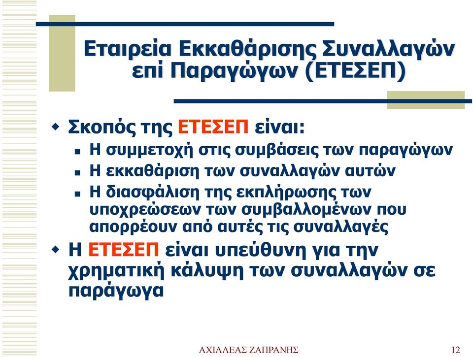 της εκπλήρωσης των υποχρεώσεων των συμβαλλομένων που απορρέουν από αυτές τις συναλλαγές