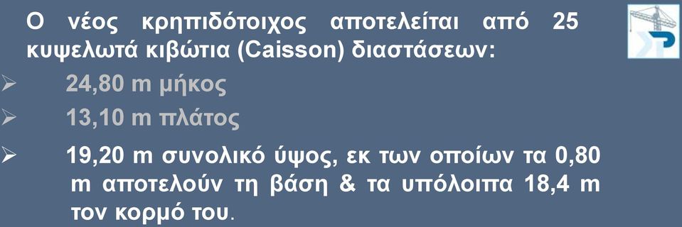 πιάηνο 19,20 m ζπλνιηθό ύςνο, εθ ησλ νπνίσλ ηα 0,80