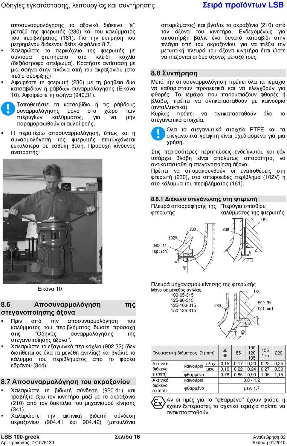Αφαιρέστε τη σφήνα (940,31). Τοποθετήστε τα κατσαβίδια ή τις ράβδους συναρολόγησης όνο στο χώρο των πτερυγίων καλύατος, για να ην παραορφωθούν οι αυλοί ροής.