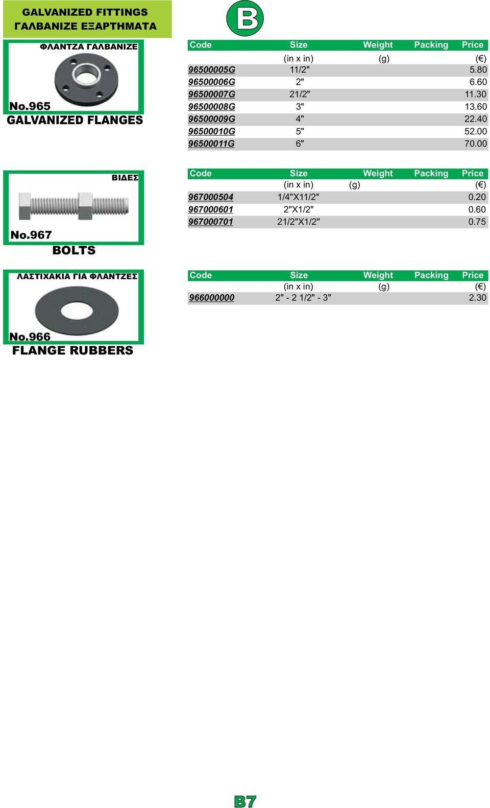 30 96500008G 3" 13.60 96500009G 4" 22.40 96500010G 5" 52.00 96500011G 6" 70.00 No.