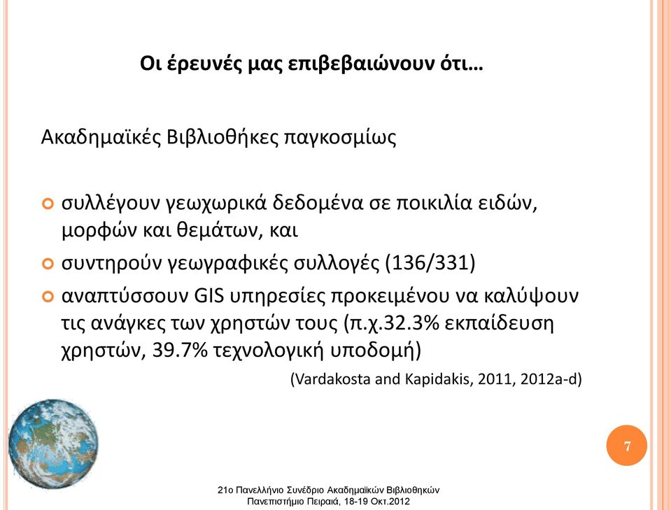 (136/331) αναπτύσσουν GIS υπηρεσίες προκειμένου να καλύψουν τις ανάγκες των χρηστών τους