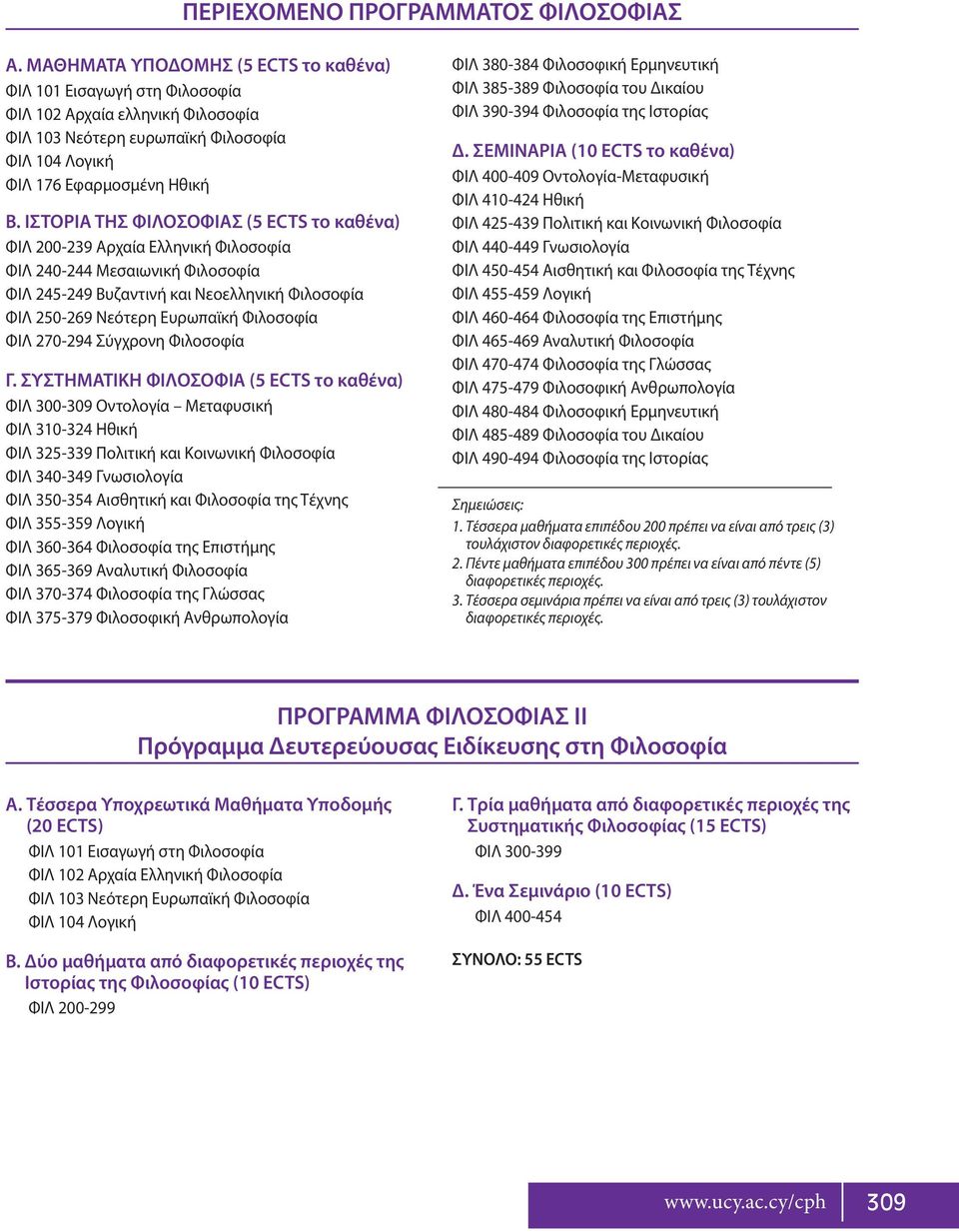 ΙΣΤΟΡΙΑ ΤΗΣ ΦΙΛΟΣΟΦΙΑΣ (5 το καθένα) ΦΙΛ 200-239 Αρχαία Ελληνική Φιλοσοφία ΦΙΛ 240-244 Μεσαιωνική Φιλοσοφία ΦΙΛ 245-249 Βυζαντινή και Νεοελληνική Φιλοσοφία ΦΙΛ 250-269 Νεότερη Ευρωπαϊκή Φιλοσοφία ΦΙΛ