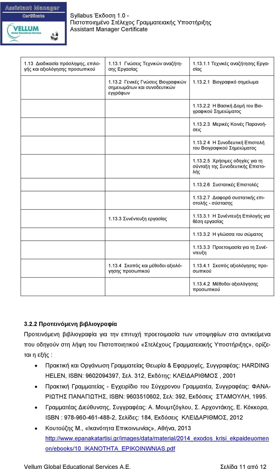 13.2.6 Συστατικές Επιστολές 1.13.2.7 Διαφορά συστατικής επιστολής - σύστασης 1.13.3 Συνέντευξη εργασίας 1.13.3.1 Η Συνέντευξη Επιλογής για θέση εργασίας 1.13.3.2 Η γλώσσα του σώματος 1.13.3.3 Προετοιμασία για τη Συνέντευξη 1.