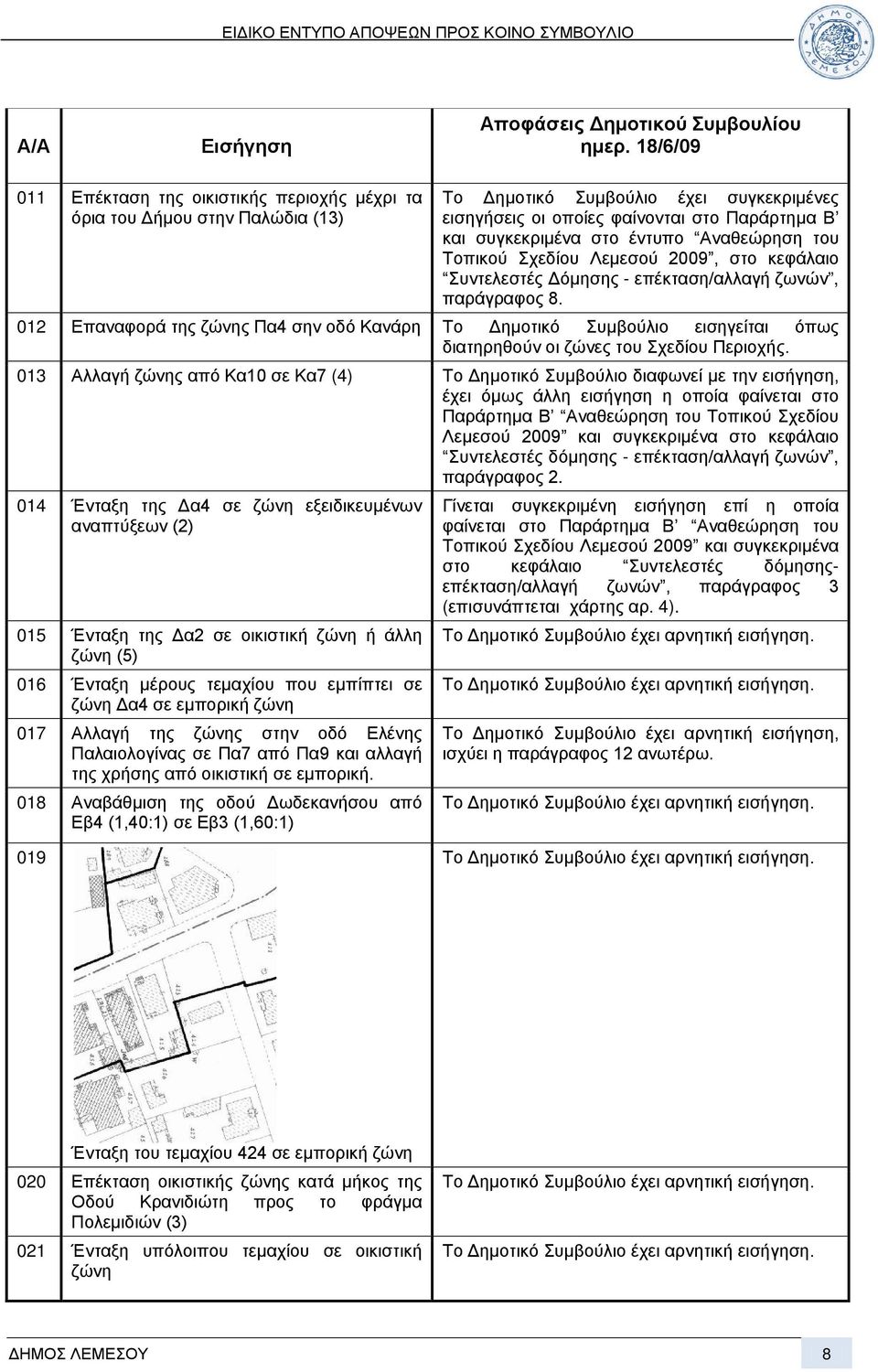 έντυπο Αναθεώρηση του Τοπικού Σχεδίου Λεμεσού 2009, στο κεφάλαιο Συντελεστές Δόμησης - επέκταση/αλλαγή ζωνών, παράγραφος 8.