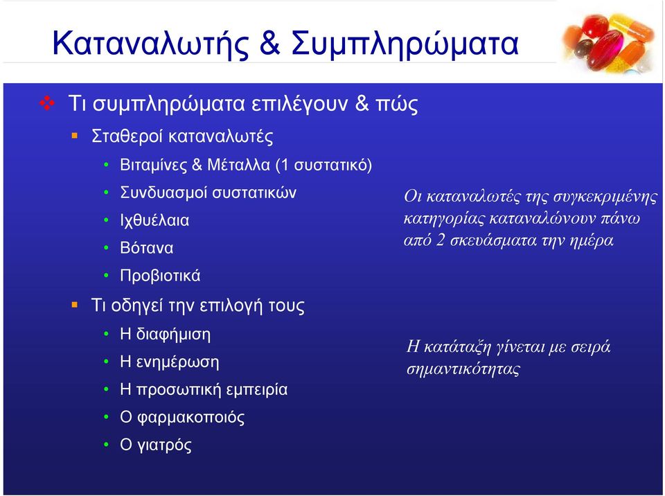 καταναλώνουν πάνω Βότανα από 2 σκευάσµατα µ την ηµέρα Προβιοτικά Τι οδηγεί την επιλογή τους Η