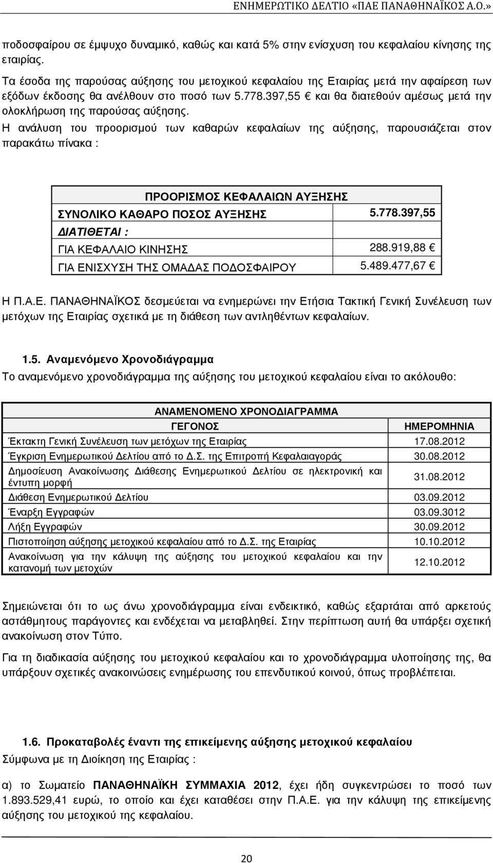 397,55 και θα διατεθούν αµέσως µετά την ολοκλήρωση της παρούσας αύξησης.