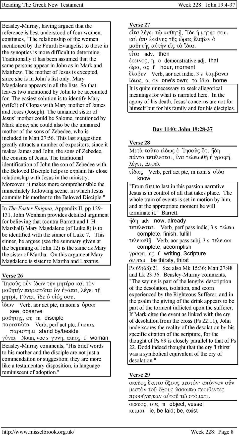 Mary Magdalene appears in all the lists. So that leaves two mentioned by John to be accounted for. The easiest solution is to identify Mary (wife?