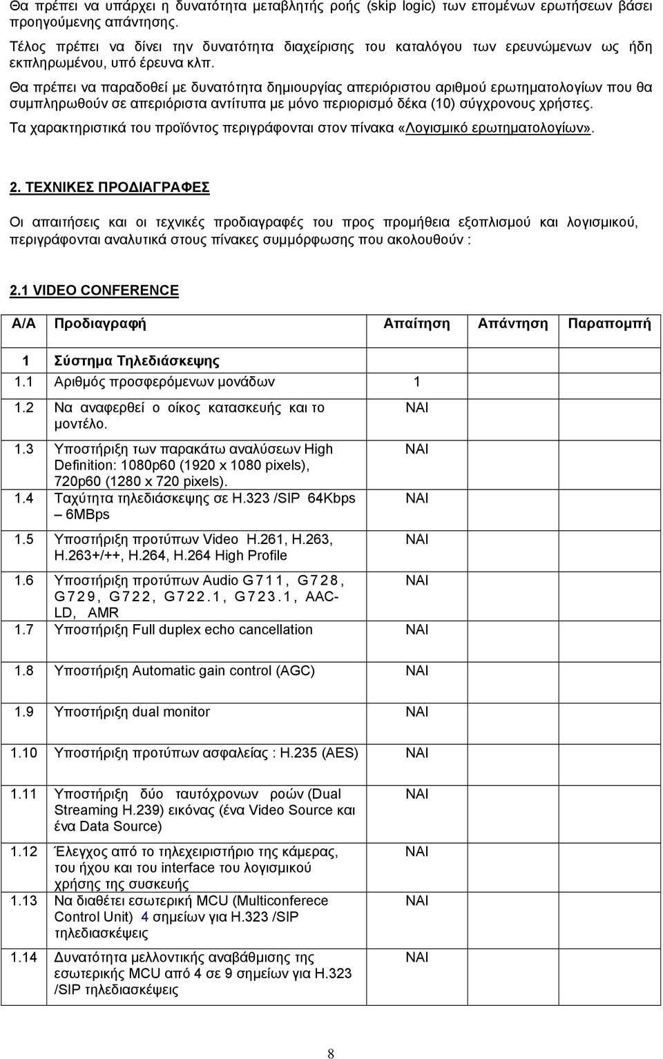 Θα πρέπει να παραδοθεί με δυνατότητα δημιουργίας απεριόριστου αριθμού ερωτηματολογίων που θα συμπληρωθούν σε απεριόριστα αντίτυπα με μόνο περιορισμό δέκα (10) σύγχρονους χρήστες.