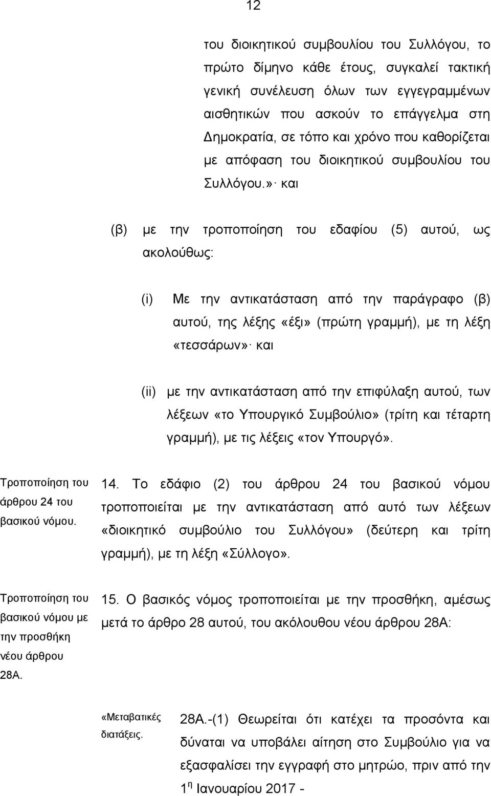 » και (β) με την τροποποίηση του εδαφίου (5) αυτού, ως ακολούθως: (i) Με την αντικατάσταση από την παράγραφο (β) αυτού, της λέξης «έξι» (πρώτη γραμμή), με τη λέξη «τεσσάρων» και (ii) με την