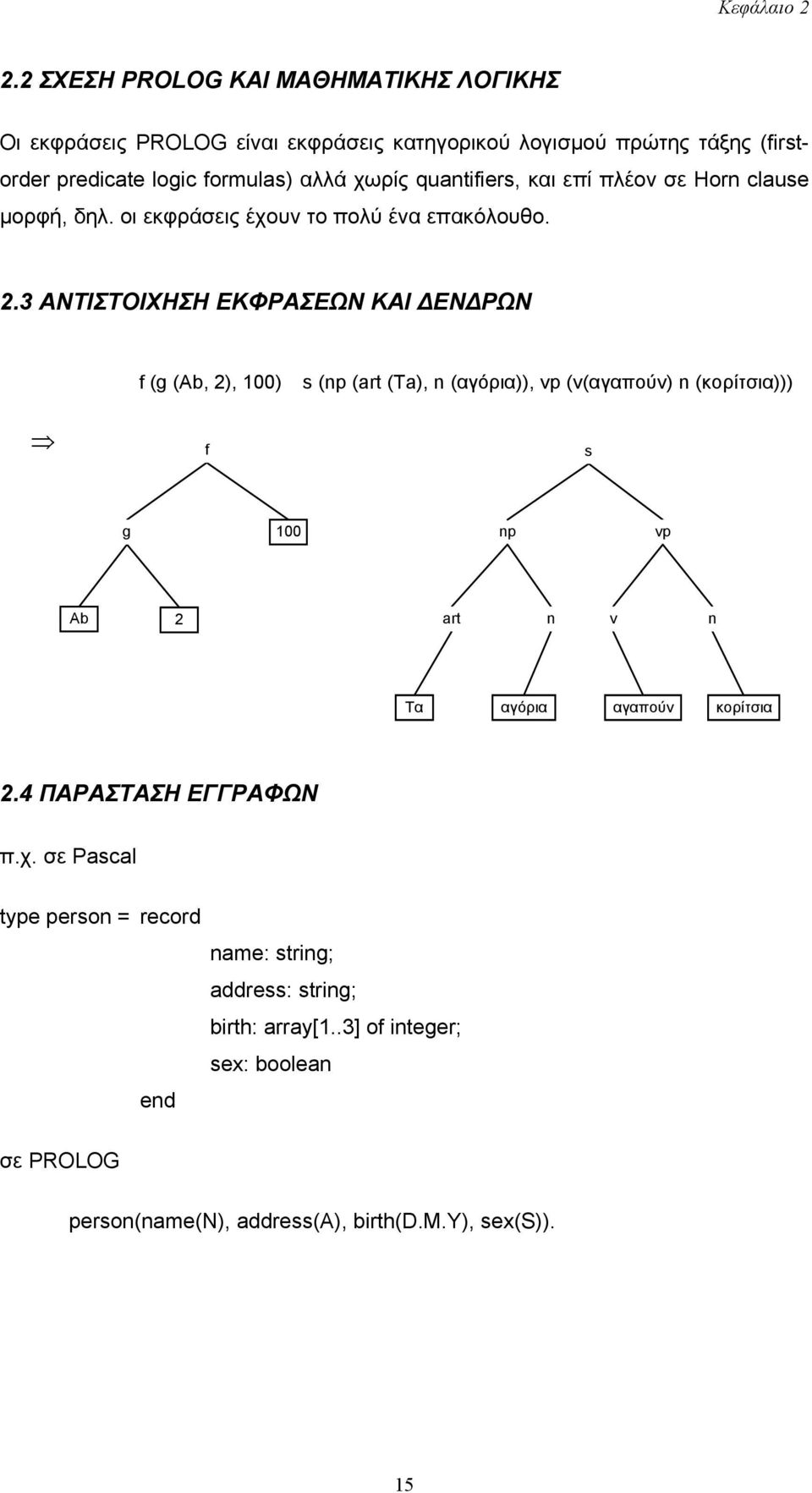 quantifiers, και επί πλέον σε Horn clause µορφή, δηλ. οι εκφράσεις έχουν το πολύ ένα επακόλουθο. 2.