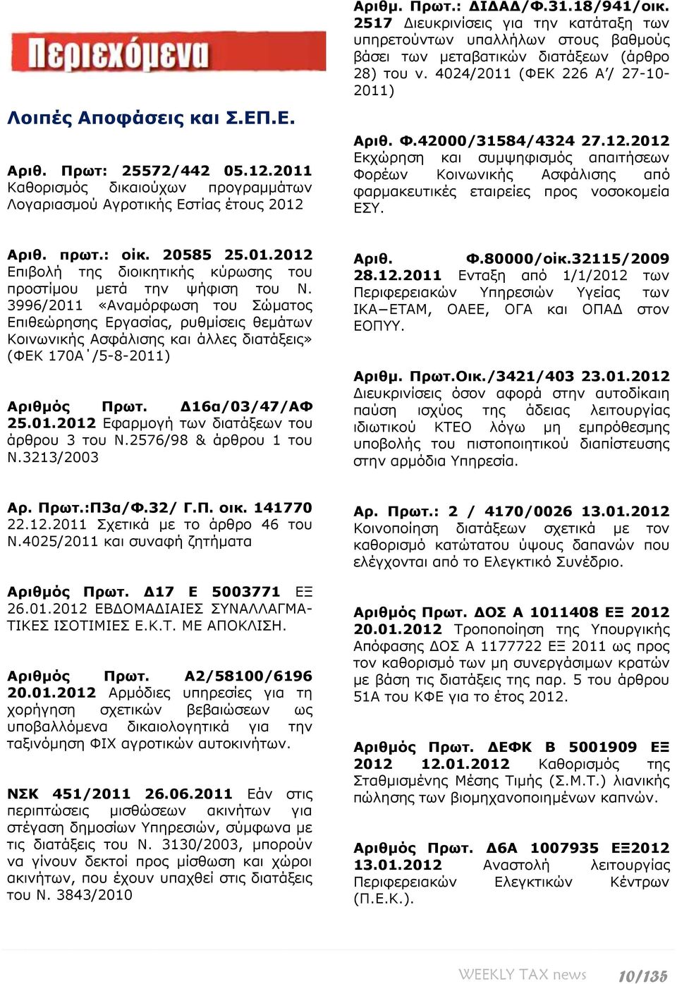 2012 Εκχώρηση και συμψηφισμός απαιτήσεων Φορέων Κοινωνικής Ασφάλισης από φαρμακευτικές εταιρείες προς νοσοκομεία ΕΣΥ. Αριθ. πρωτ.: οίκ. 20585 25.01.2012 Επιβολή της διοικητικής κύρωσης του προστίμου μετά την ψήφιση του Ν.