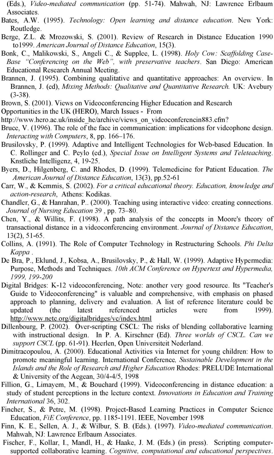 Holy Cow: Scaffolding Case- Base Conferencing on the Web, with preservative teachers. San Diego: American Educational Research Annual Meeting. Brannen, J. (1995).