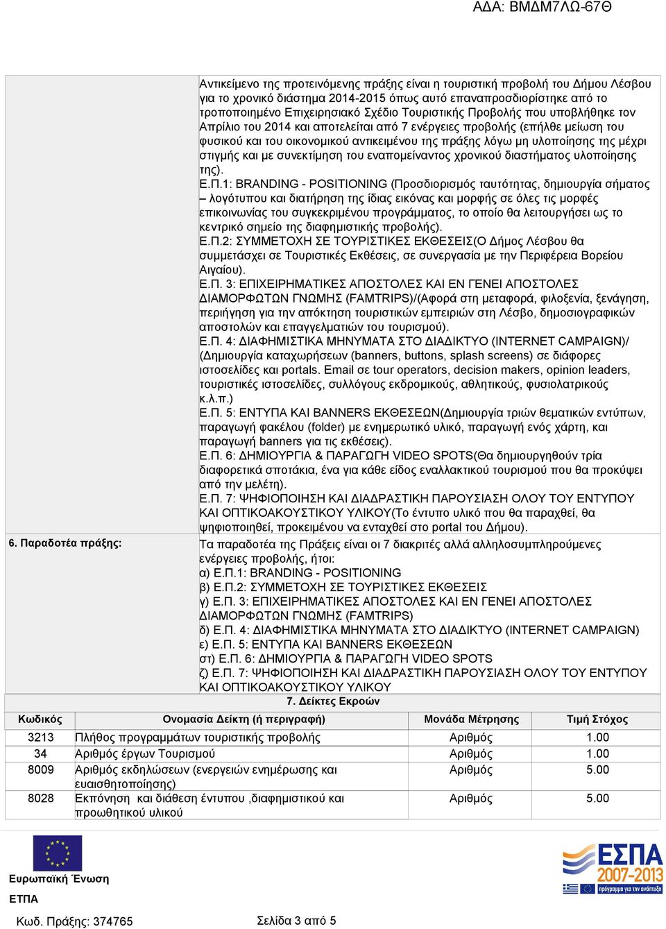 με συνεκτίμηση του εναπομείναντος χρονικού διαστήματος υλοποίησης της). Ε.Π.