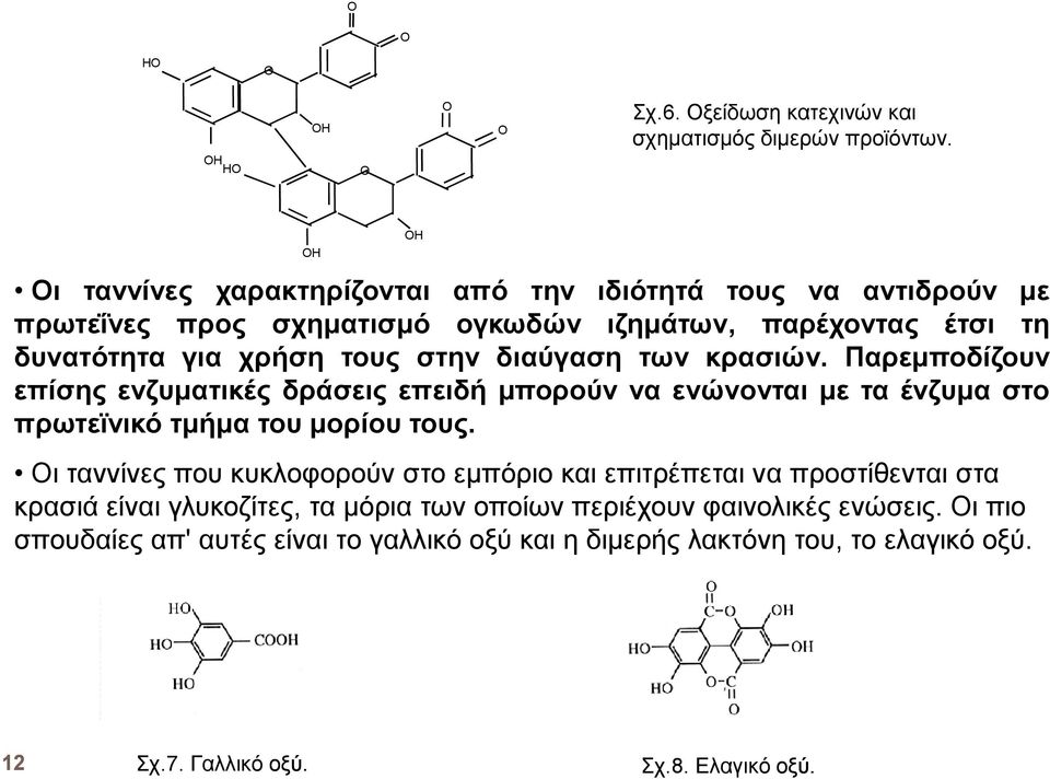 διαύγαση των κρασιών. Παρεµποδίζουν επίσης ενζυµατικές δράσεις επειδή µπορούν να ενώνονται µε τα ένζυµα στο πρωτεϊνικό τµήµα του µορίου τους.