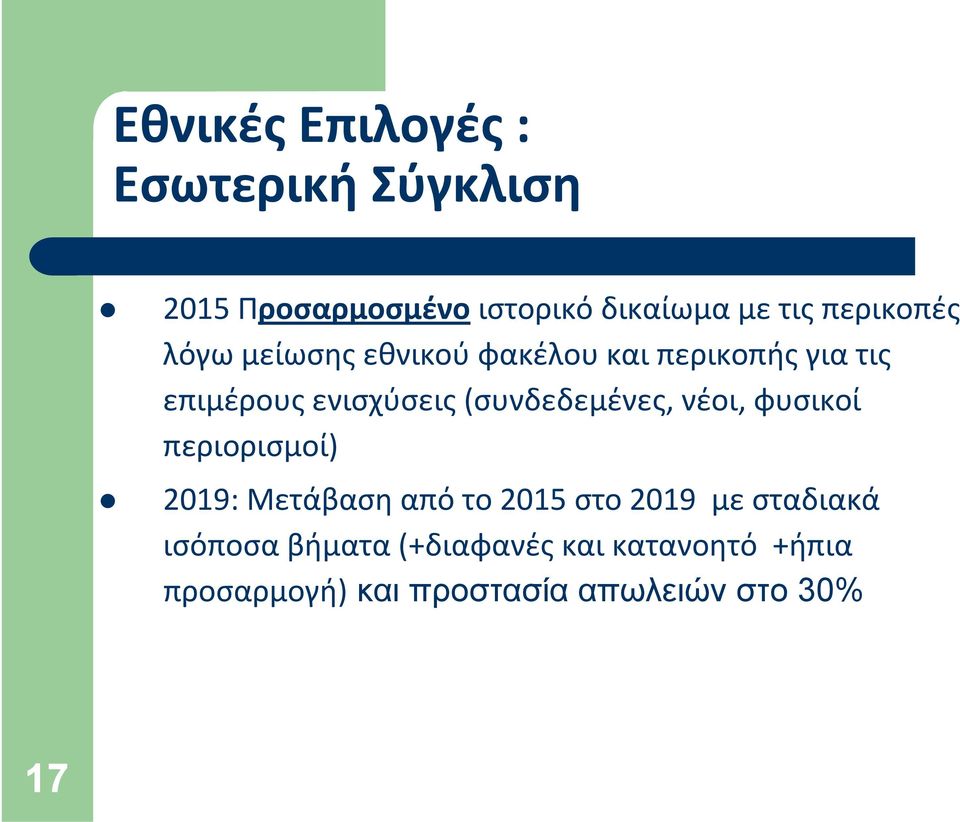 (συνδεδεμένες, νέοι, φυσικοί περιορισμοί) 2019: Μετάβαση από το 2015 στο 2019 με