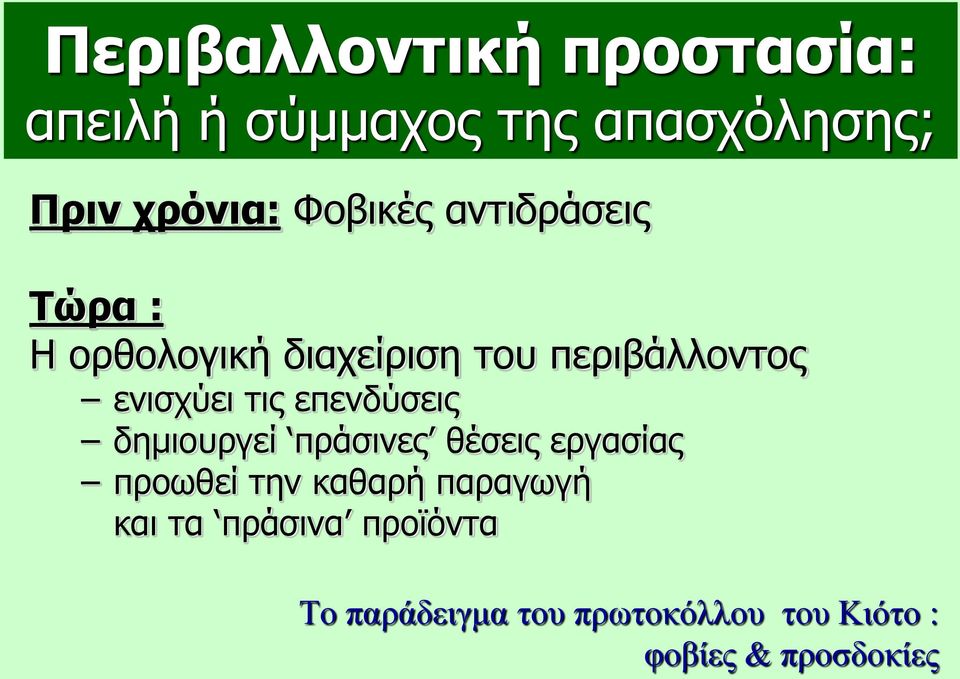 τις επενδύσεις δημιουργεί πράσινες θέσεις εργασίας προωθεί την καθαρή παραγωγή