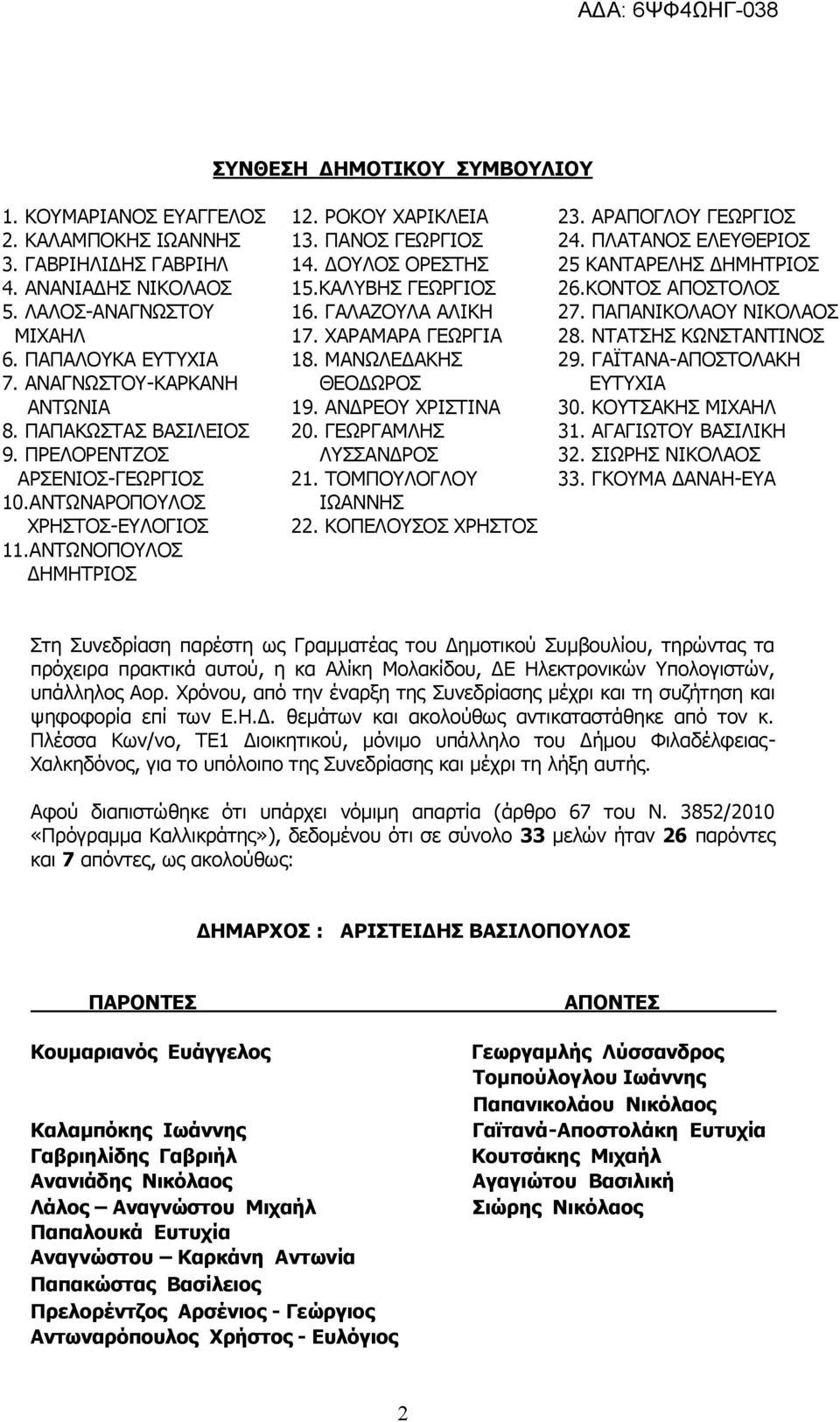 ΔΟΥΛΟΣ ΟΡΕΣΤΗΣ 15.ΚΑΛΥΒΗΣ ΓΕΩΡΓΙΟΣ 16. ΓΑΛΑΖΟΥΛΑ ΑΛΙΚΗ 17. ΧΑΡΑΜΑΡΑ ΓΕΩΡΓΙΑ 18. ΜΑΝΩΛΕΔΑΚΗΣ ΘΕΟΔΩΡΟΣ 19. ΑΝΔΡΕΟΥ ΧΡΙΣΤΙΝΑ 20. ΓΕΩΡΓΑΜΛΗΣ ΛΥΣΣΑΝΔΡΟΣ 21. ΤΟΜΠΟΥΛΟΓΛΟΥ ΙΩΑΝΝΗΣ 22. ΚΟΠΕΛΟΥΣΟΣ ΧΡΗΣΤΟΣ 23.