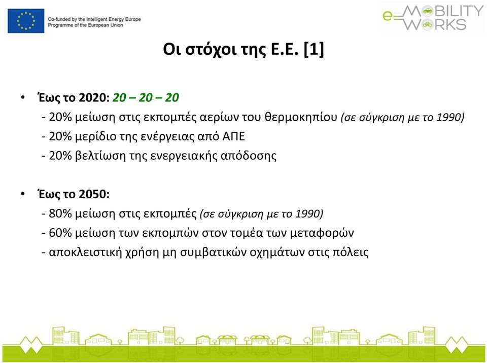 με το 1990) -20% μερίδιο της ενέργειας από ΑΠΕ - 20% βελτίωση της ενεργειακής απόδοσης Έως