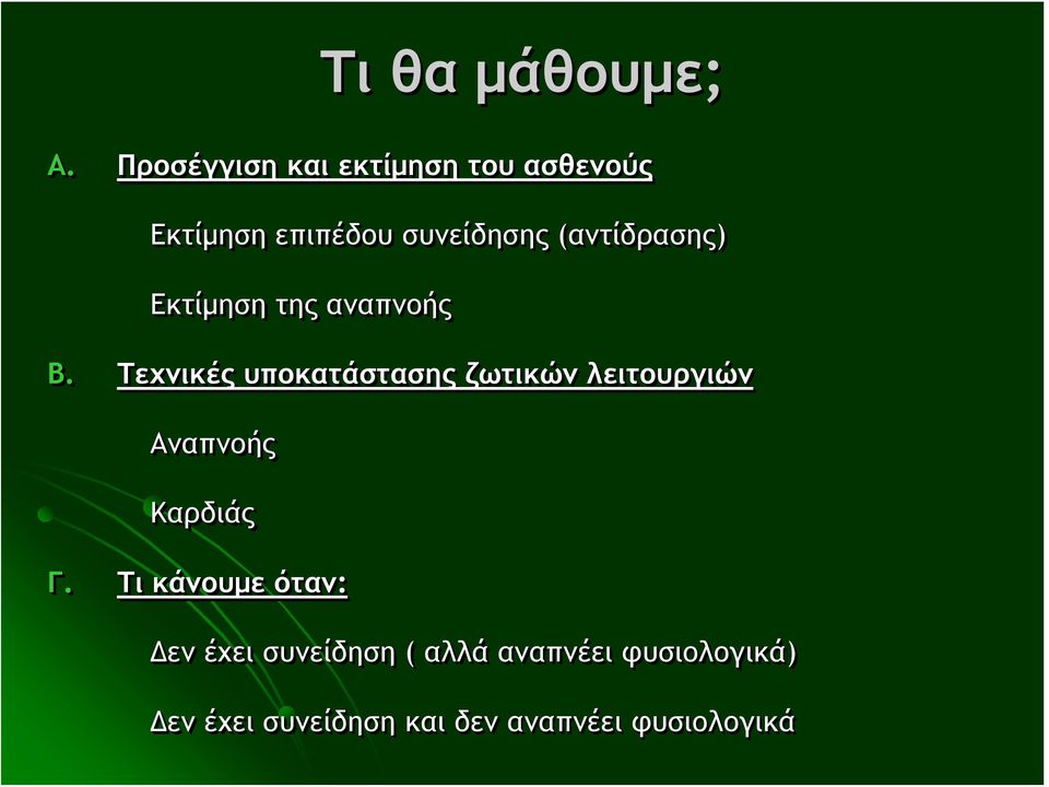 (αντίδρασης) Εκτίμηση της αναπνοής Β.