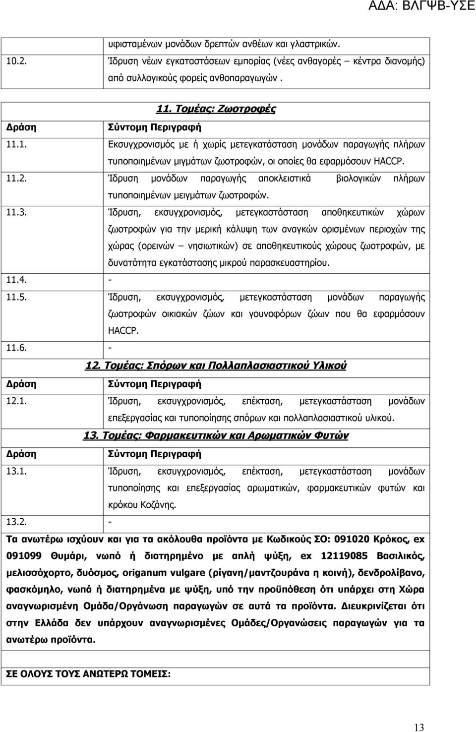 Ίδρυση, εκσυγχρονισμός, μετεγκαστάσταση αποθηκευτικών χώρων ζωοτροφών για την μερική κάλυψη των αναγκών ορισμένων περιοχών της χώρας (ορεινών νησιωτικών) σε αποθηκευτικούς χώρους ζωοτροφών, με