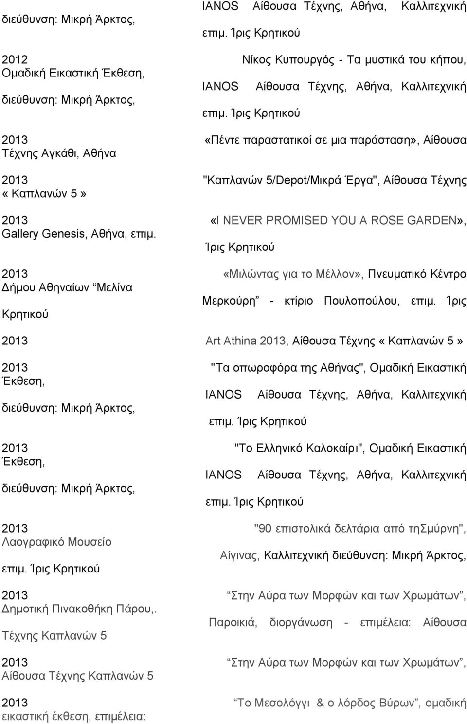 Genesis, Aθήνα, επιμ. Ίρις Κρητικού 2013 «Μιλώντας για το Μέλλον», Πνευματικό Κέντρο Δήμου Αθηναίων Μελίνα Μερκούρη - κτίριο Πουλοπούλου, επιμ.