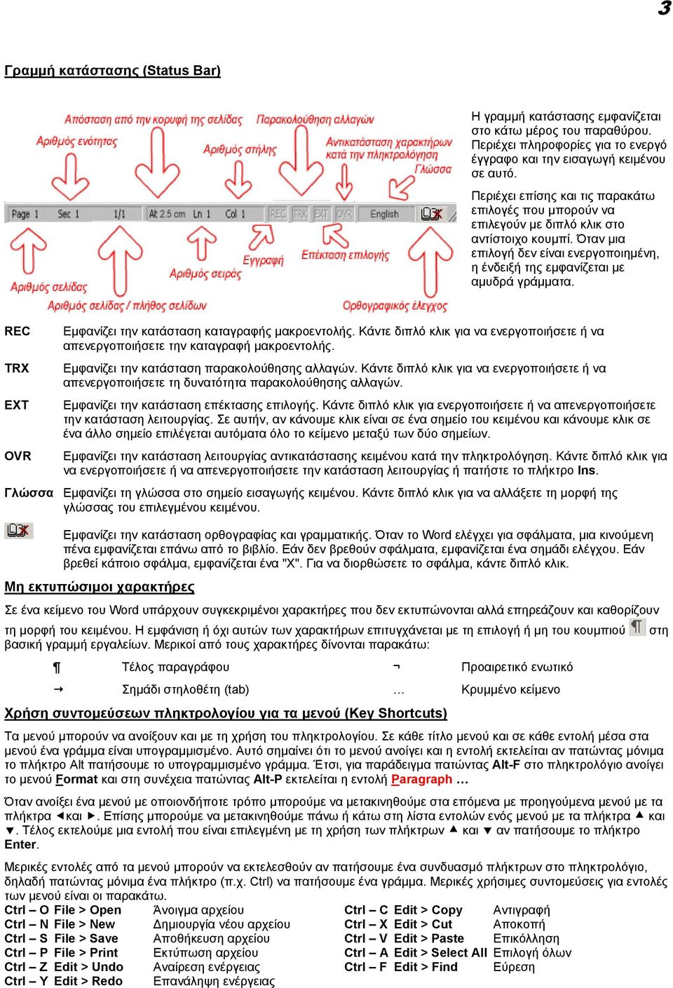 REC TRX ΕΧΤ OVR Εµφανίζει την κατάσταση καταγραφής µακροεντολής. Κάντε διπλό κλικ για να ενεργοποιήσετε ή να απενεργοποιήσετε την καταγραφή µακροεντολής.
