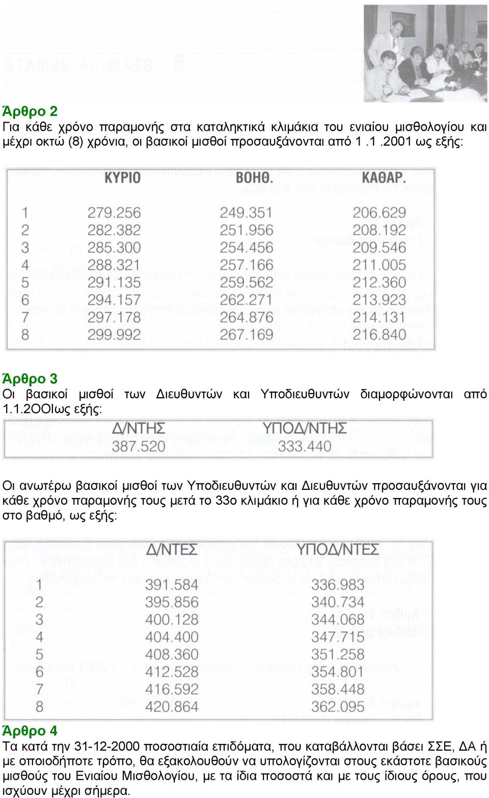 προσαυξάνονται για κάθε χρόνο παραµονής τους µετά το 33ο κλιµάκιο ή για κάθε χρόνο παραµονής τους στο βαθµό, ως εξής: Άρθρο 4 Τα κατά την 31-12-2000 ποσοστιαία επιδόµατα, που