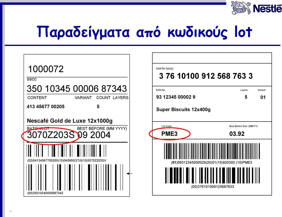 Layers: Variant: 93 12345 00002 9 5 01 Super Biscuits 12x400g Lot Code: Best Before End: (MM/YY) PME3 03.