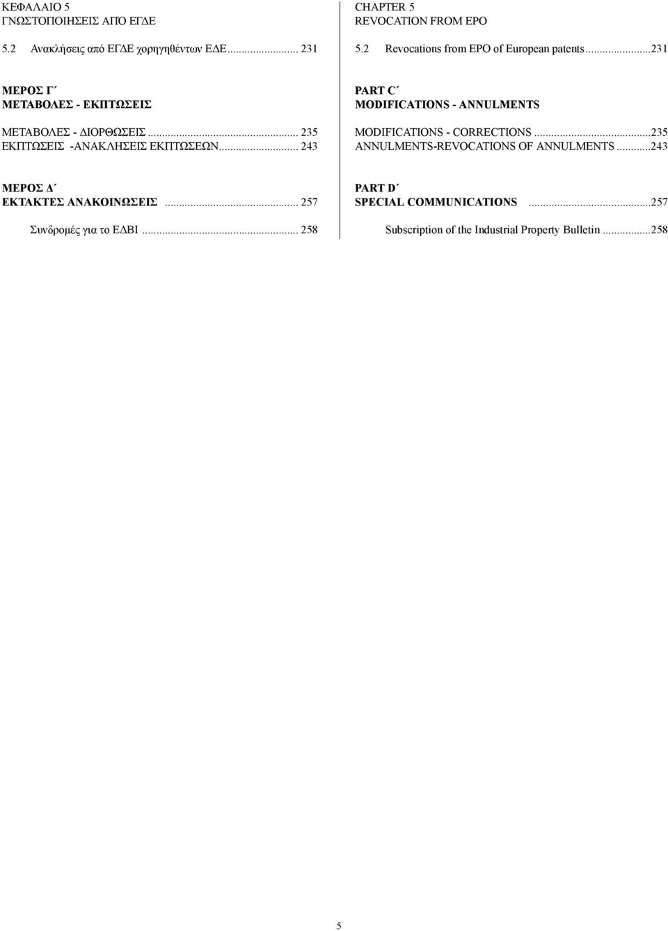 .. 235 ΕΚΠΤΩΣΕΙΣ -ΑΝΑΚΛΗΣΕΙΣ ΕΚΠΤΩΣΕΩΝ... 243 PART C MODIFICATIONS - ANNULMENTS MODIFICATIONS - CORRECTIONS.