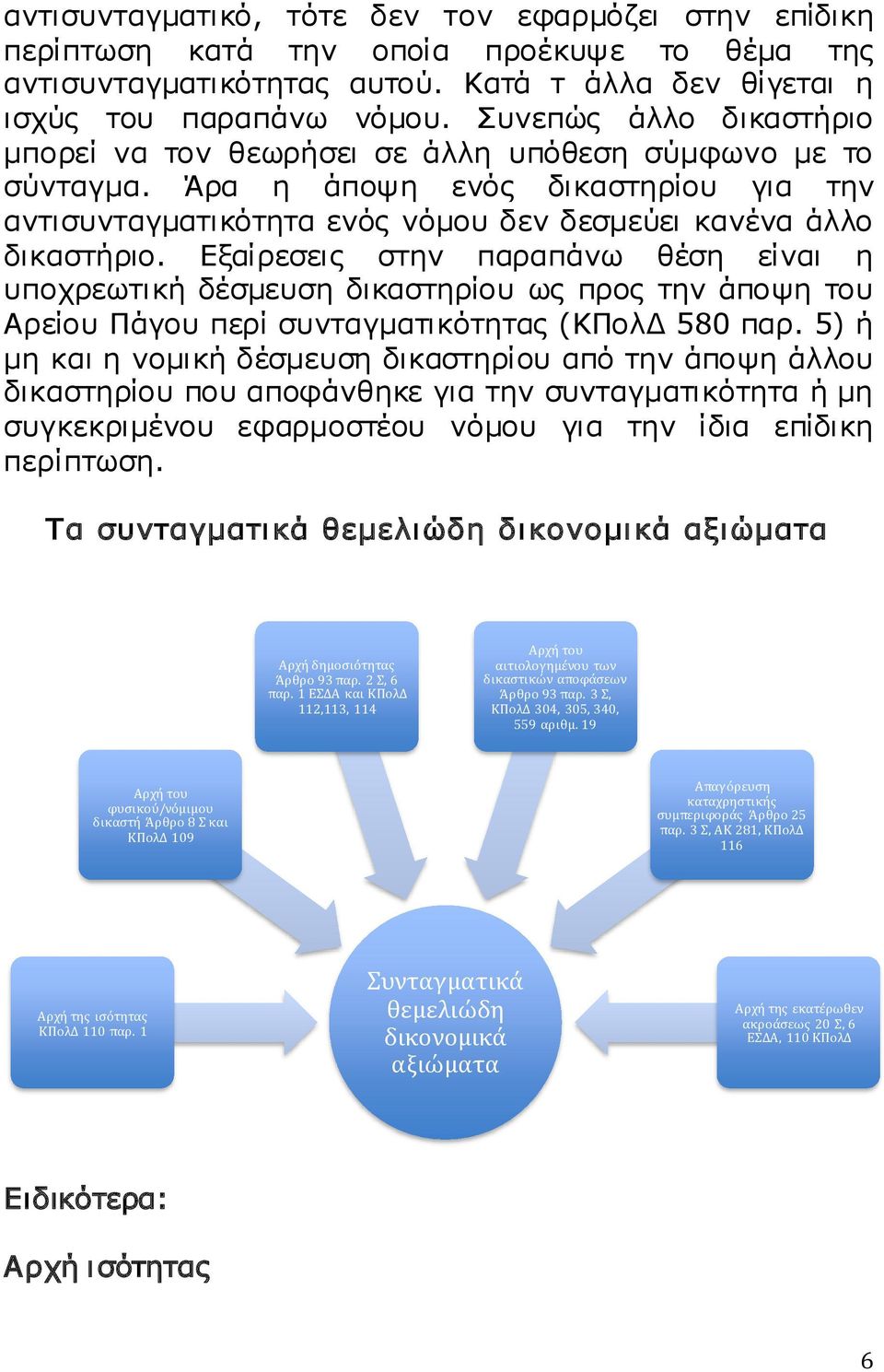 Εξαίρεσεις στην παραπάνω θέση είναι η υποχρεωτική δέσμευση δικαστηρίου ως προς την άποψη του Αρείου Πάγου περί συνταγματικότητας (ΚΠολΔ 580 παρ.