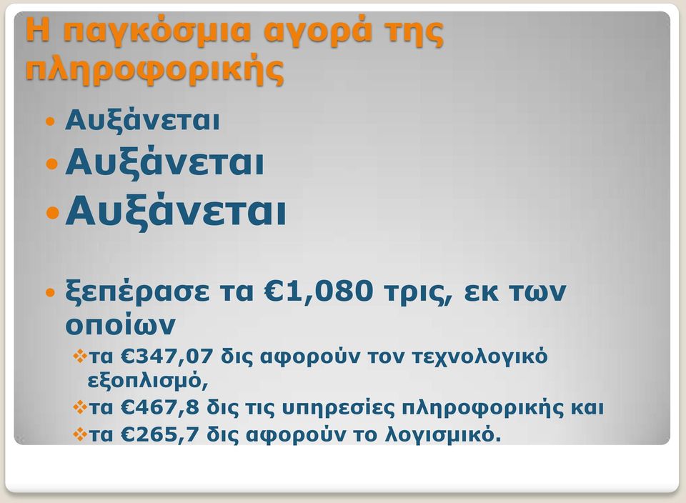 δις αφορούν τον τεχνολογικό εξοπλισμό, τα 467,8 δις τις