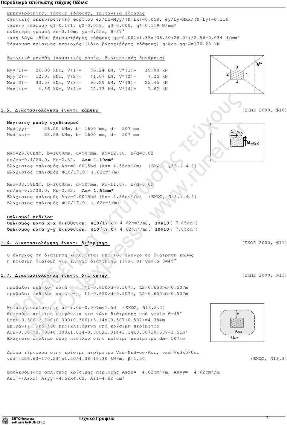 034 N/mm² Τέμνουσα κρίσιμης περιοχής+(ίδιο βάρος+βάρος εδάφους) q Acr+qg A=170.23 kn Εντατικά μεγέθη (καμπτικές ροπές, διατμητικές δυνάμεις) Myy(1)= 26.00 knm, V(1)= 76.24 kn, V*(1)= 19.