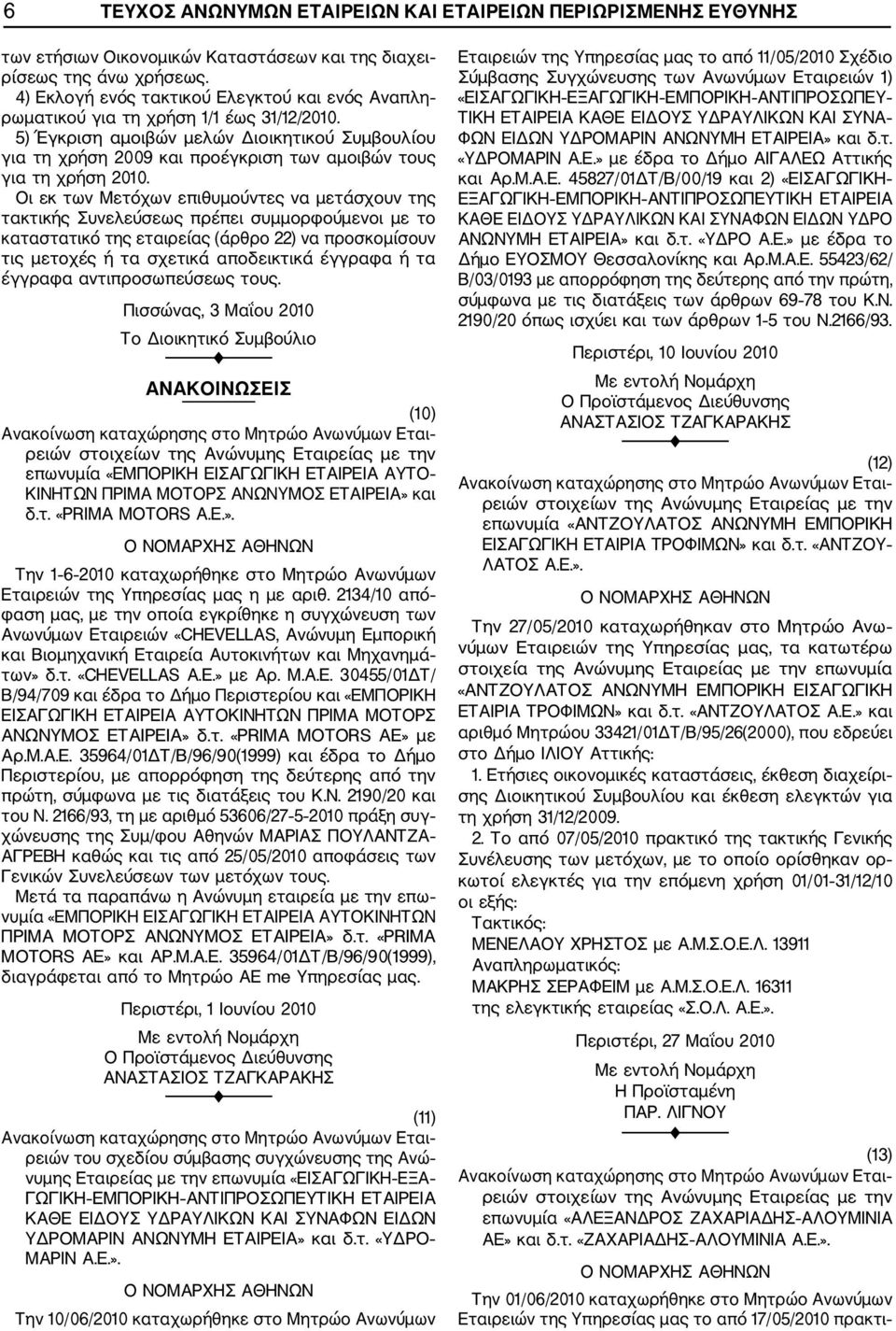 5) Έγκριση αμοιβών μελών Διοικητικού Συμβουλίου για τη χρήση 2009 και προέγκριση των αμοιβών τους για τη χρήση 2010.