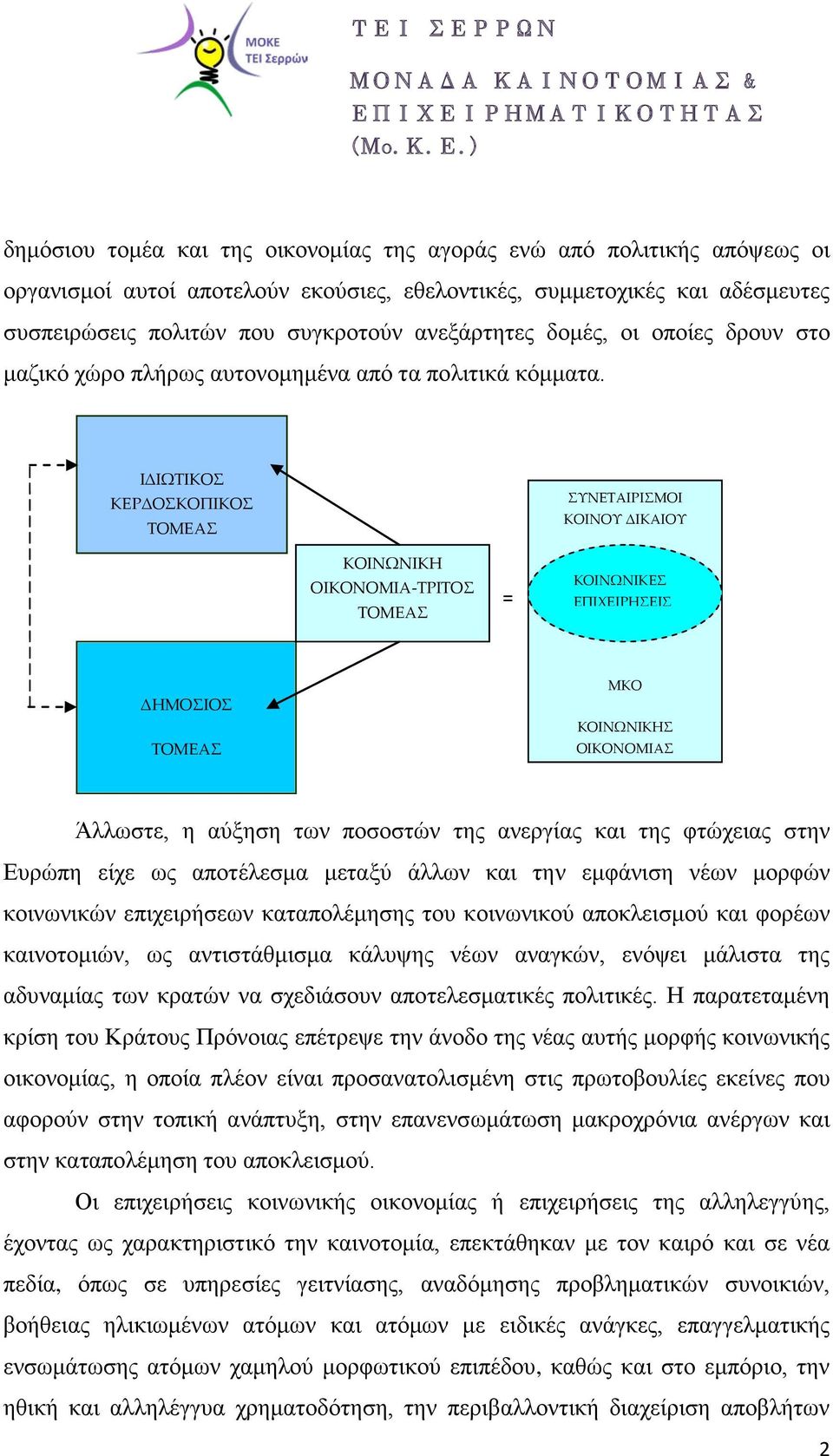 ΙΔΙΩΤΙΚΟΣ ΚΕΡΔΟΣΚΟΠΙΚΟΣ ΤΟΜΕΑΣ ΣΥΝΕΤΑΙΡΙΣΜΟΙ ΚΟΙΝΟΥ ΔΙΚΑΙΟΥ ΚΟΙΝΩΝΙΚΗ ΟΙΚΟΝΟΜΙΑ-ΤΡΙΤΟΣ ΤΟΜΕΑΣ = ΚΟΙΝΩΝΙΚΕΣ ΕΠΙΧΕΙΡΗΣΕΙΣ ΔΗΜΟΣΙΟΣ ΤΟΜΕΑΣ ΜΚΟ ΚΟΙΝΩΝΙΚΗΣ ΟΙΚΟΝΟΜΙΑΣ Άλλωστε, η αύξηση των ποσοστών της