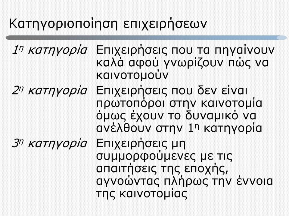 καινοτομία όμως έχουν το δυναμικό να ανέλθουν στην 1 η κατηγορία 3 η κατηγορία