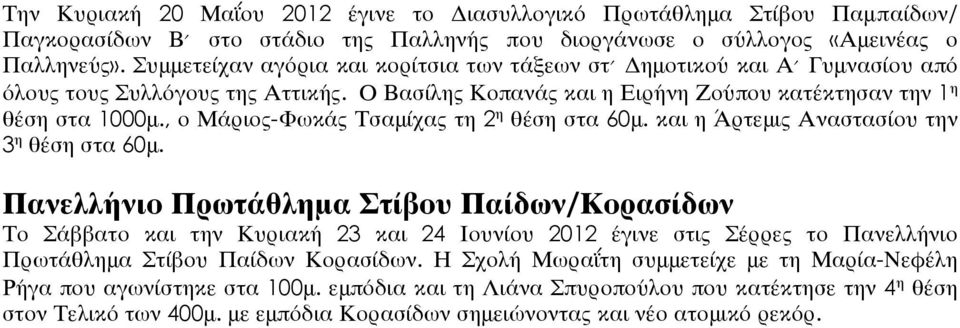 , ο Μάριος-Φωκάς Τσαμίχας τη 2 η θέση στα 60μ. και η Wρτεμις Αναστασίου την 3 η θέση στα 60μ.