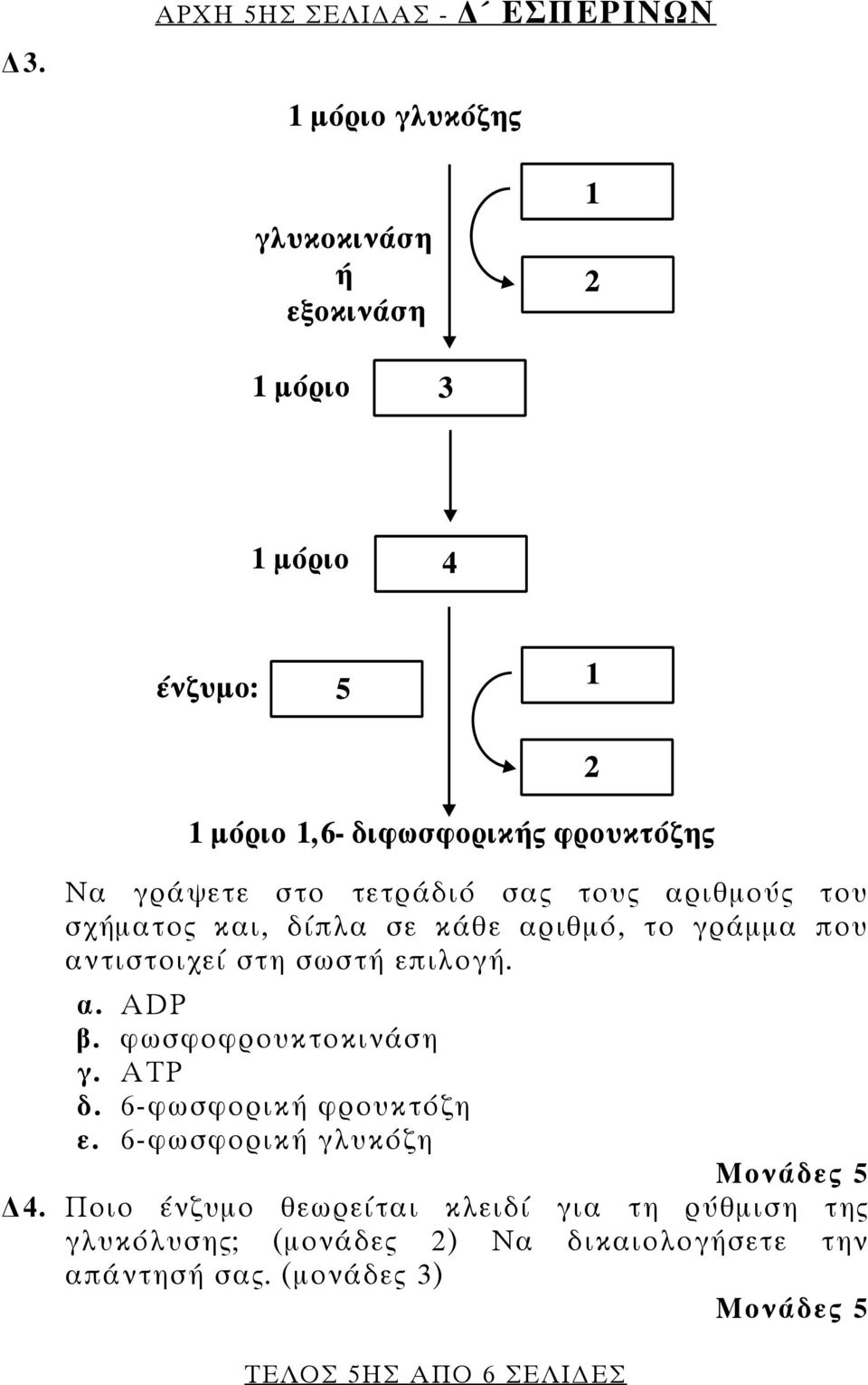 6-φωσφορική φρουκτόζη ε. 6-φωσφορική γλυκόζη Μονάδες 5 4.