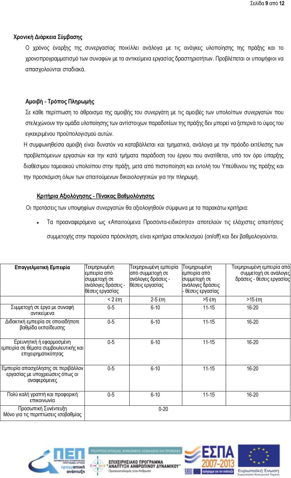 Αμοιβή - Τρόπος Πληρωμής Σε κάθε περίπτωση το άθροισμα της αμοιβής του συνεργάτη με τις αμοιβές των υπολοίπων συνεργατών που στελεχώνουν την ομάδα υλοποίησης των αντίστοιχων παραδοτέων της πράξης δεν