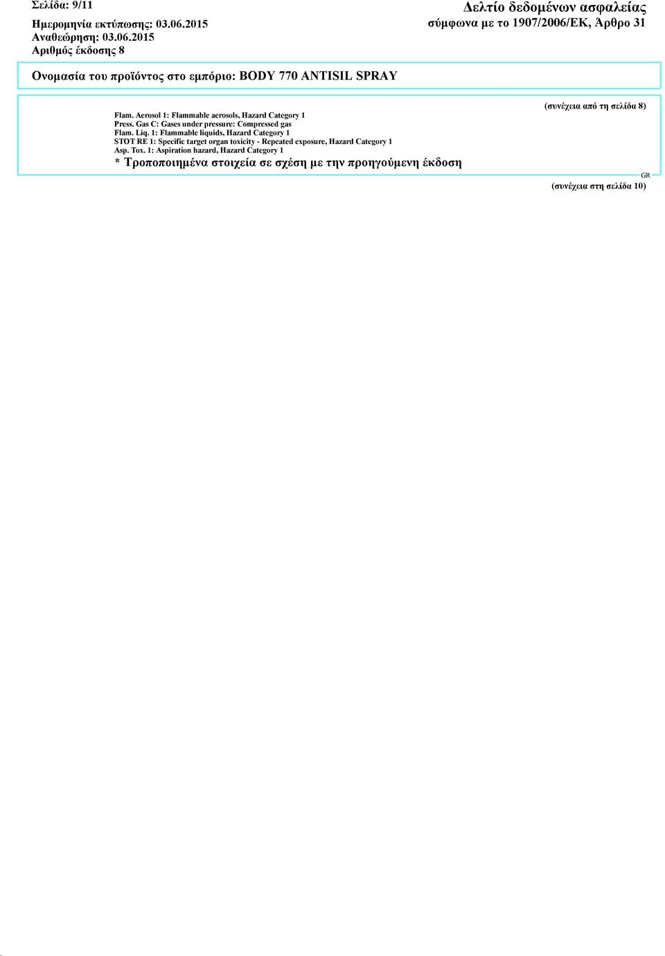 1: Flammable liquids, Hazard Category 1 STOT RE 1: Specific target organ toxicity - Repeated exposure,
