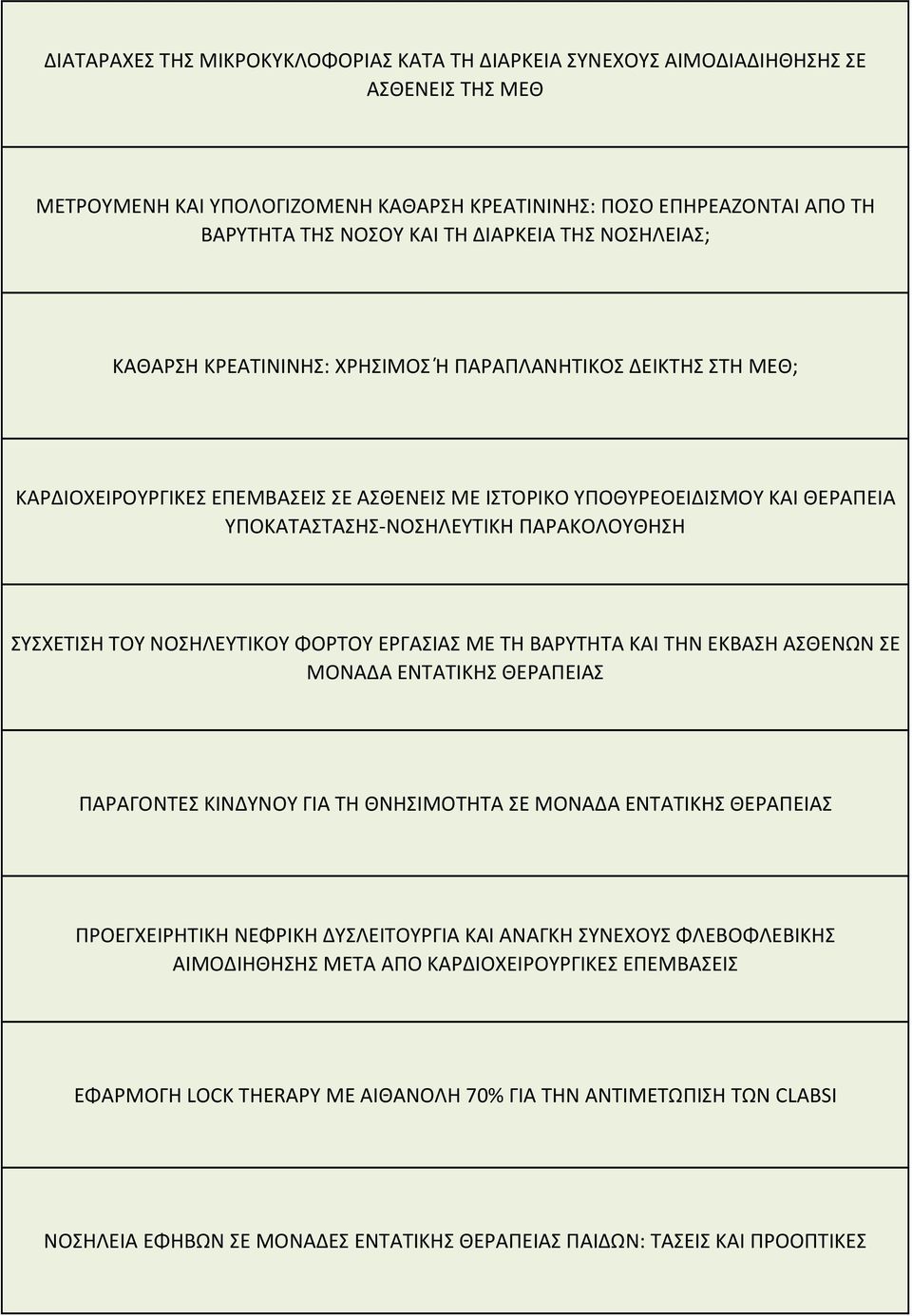 ΠΑΡΑΚΟΛΟΥΘΗΣΗ ΣΥΣΧΕΤΙΣΗ ΤΟΥ ΝΟΣΗΛΕΥΤΙΚΟΥ ΦΟΡΤΟΥ ΕΡΓΑΣΙΑΣ ΜΕ ΤΗ ΒΑΡΥΤΗΤΑ ΚΑΙ ΤΗΝ ΕΚΒΑΣΗ ΑΣΘΕΝΩΝ ΣΕ ΜΟΝΑΔΑ ΕΝΤΑΤΙΚΗΣ ΘΕΡΑΠΕΙΑΣ ΠΑΡΑΓΟΝΤΕΣ ΚΙΝΔΥΝΟΥ ΓΙΑ ΤΗ ΘΝΗΣΙΜΟΤΗΤΑ ΣΕ ΜΟΝΑΔΑ ΕΝΤΑΤΙΚΗΣ ΘΕΡΑΠΕΙΑΣ