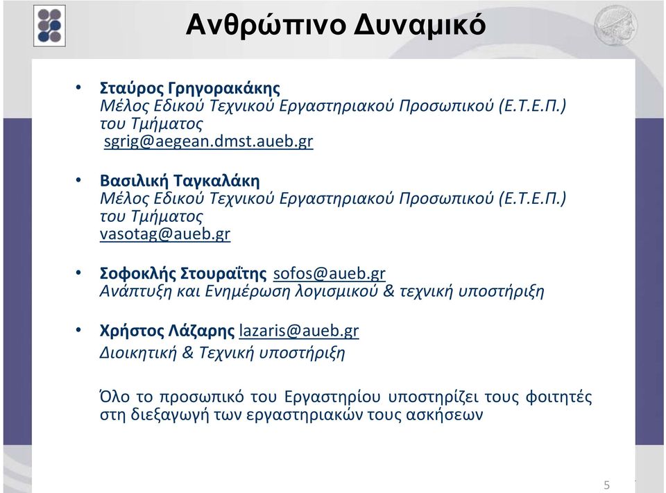 gr Σοφοκλής Στουραΐτης sofos@aueb.gr Ανάπτυξη και Ενημέρωση λογισμικού & τεχνική υποστήριξη Χρήστος Λάζαρης lazaris@aueb.