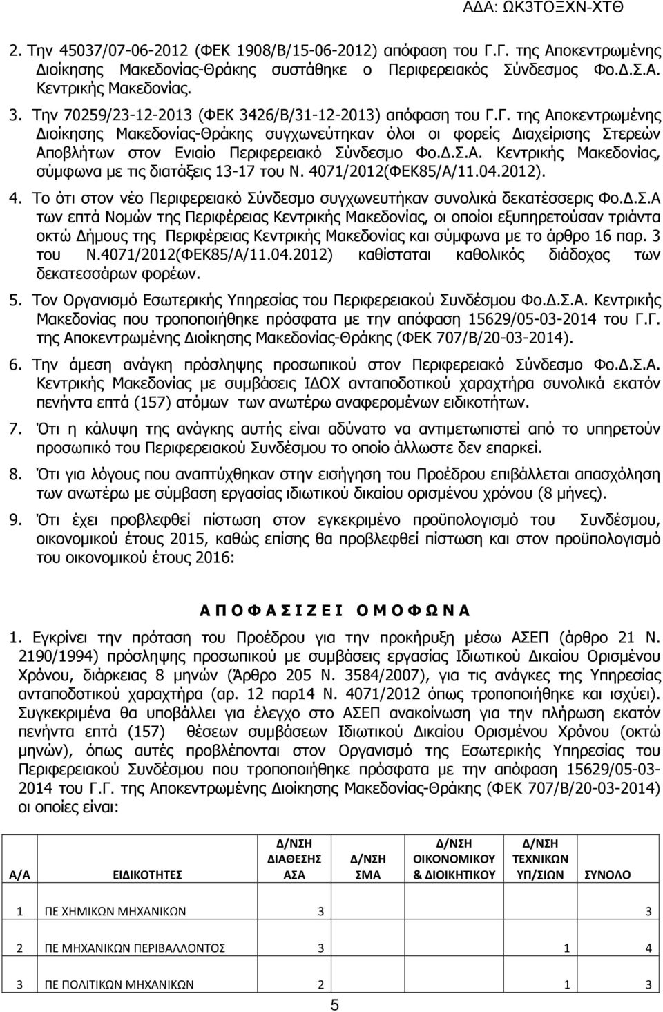 Γ. της Αποκεντρωµένης ιοίκησης Μακεδονίας-Θράκης συγχωνεύτηκαν όλοι οι φορείς ιαχείρισης Στερεών Αποβλήτων στον Ενιαίο Περιφερειακό Σύνδεσµο Φο..Σ.Α. Κεντρικής Μακεδονίας, σύµφωνα µε τις διατάξεις 13-17 του Ν.