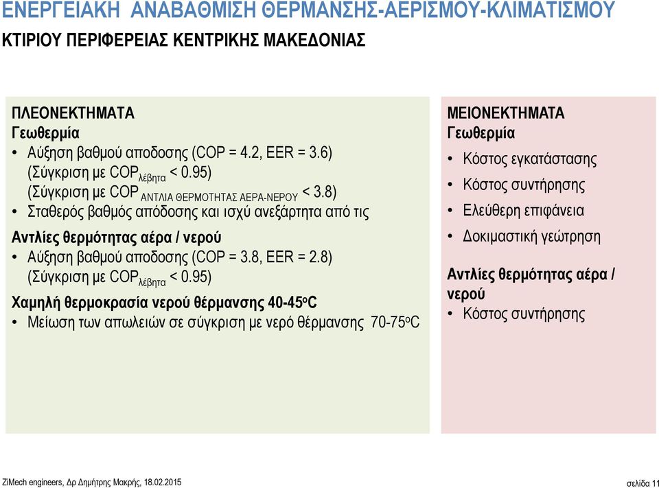 8) Σταθερός βαθμός απόδοσης και ισχύ ανεξάρτητα από τις Αντλίες θερμότητας αέρα / νερού Αύξηση βαθμού αποδοσης (COP = 3.8, EER = 2.