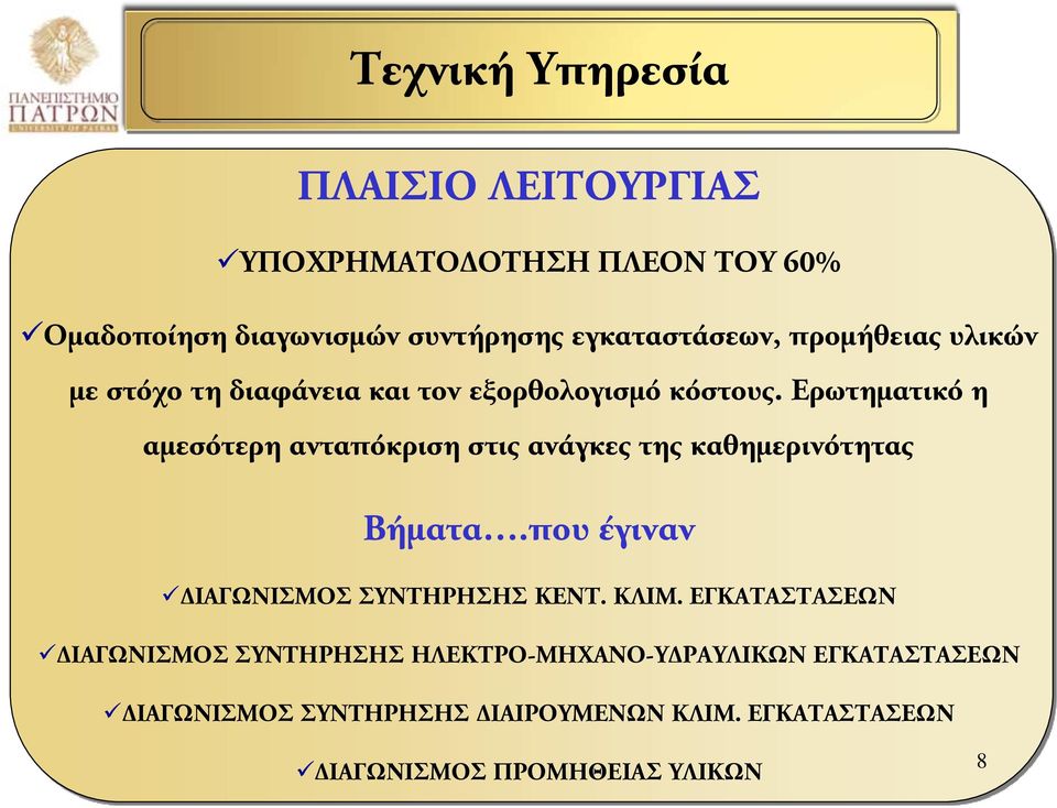 Ερωτηματικό η αμεσότερη ανταπόκριση στις ανάγκες της καθημερινότητας Βήματα.που έγιναν ΔΙΑΓΩΝΙΣΜΟΣ ΣΥΝΤΗΡΗΣΗΣ ΚΕΝΤ.