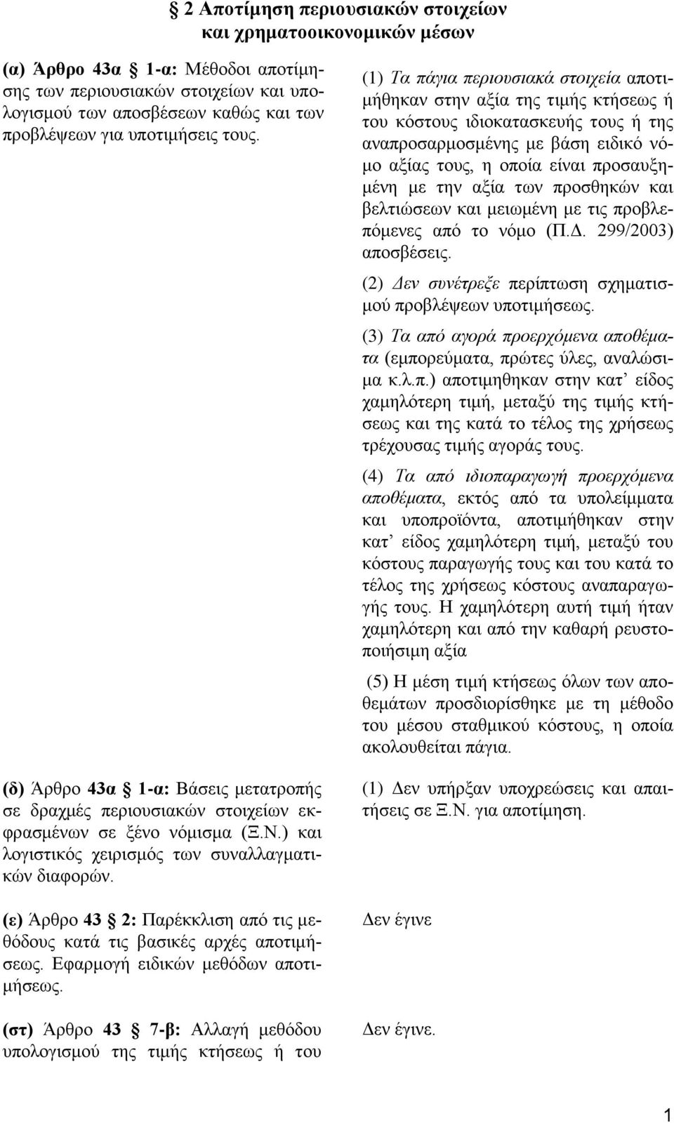 (ε) Άρθρο 43 2: Παρέκκλιση από τις μεθόδους κατά τις βασικές αρχές αποτιμήσεως. Εφαρμογή ειδικών μεθόδων αποτιμήσεως.